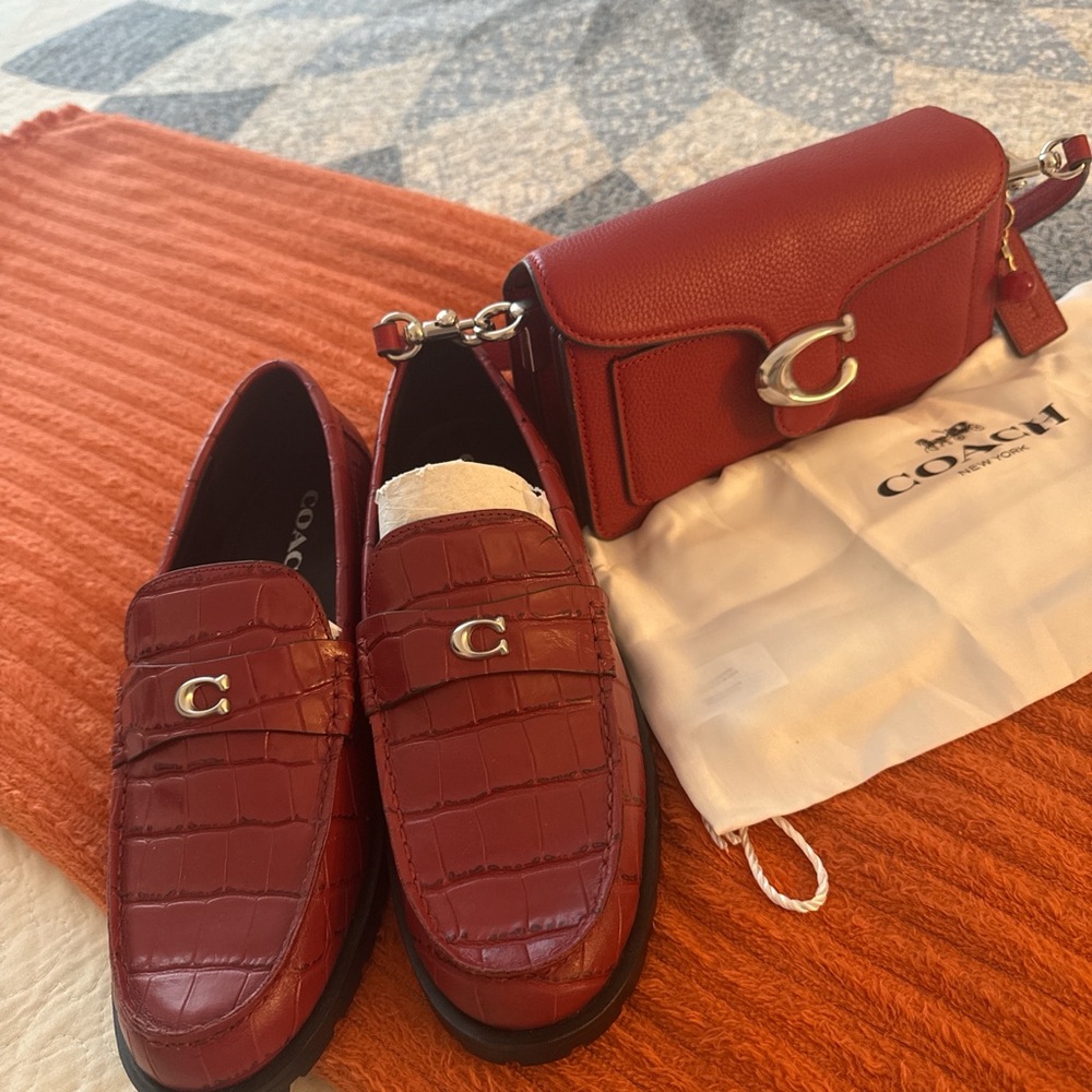 Coach Burgundy Loafers and Crossbody Bag Set